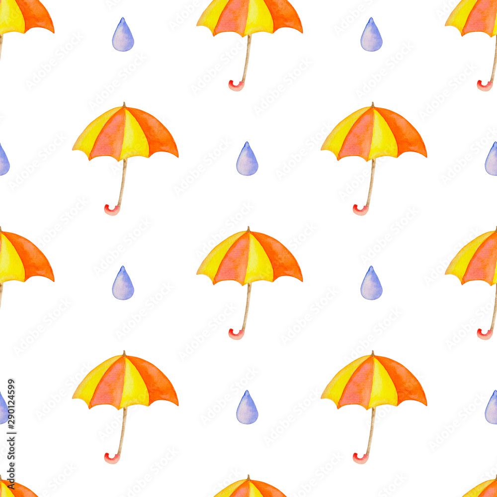 Watercolor autumn pattern with umbrella