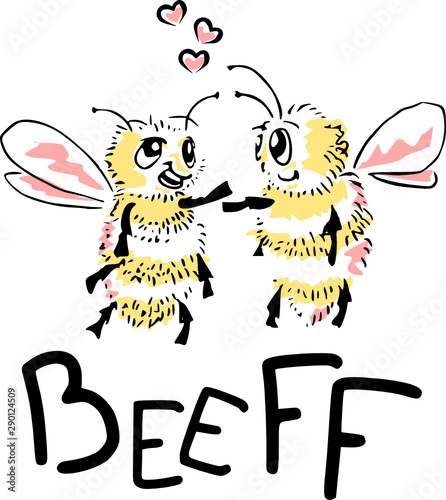Illustration of two bees friends forever