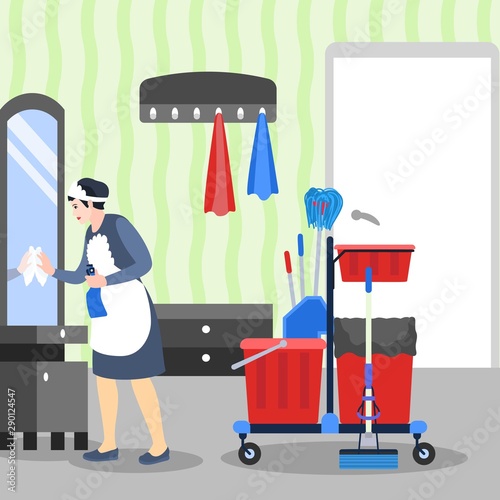 Room hotel cleaning concept banner. Flat illustration of room hotel cleaning vector concept banner for web design