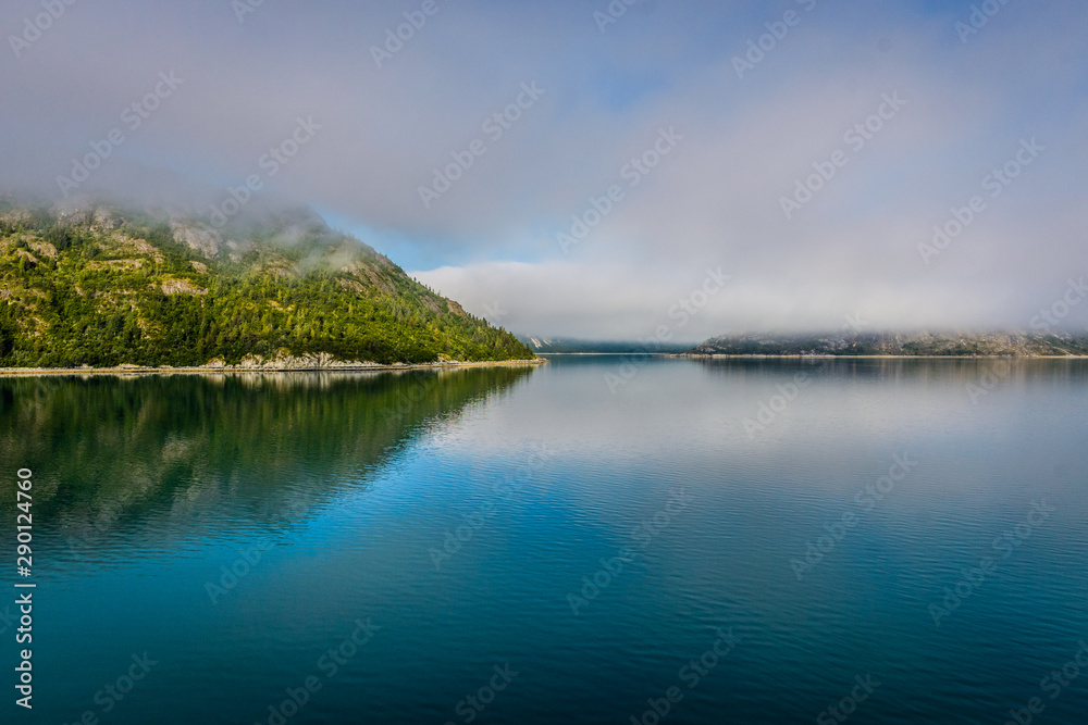 Misty day on calm waters in the Alaska Inside Passage Misty day on calm waters in the Alaska Inside Passage