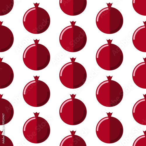 Cute pomegranate seamless pattern. Flat style fruit vector illustration on pink