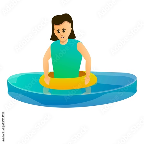 Girl in aquapark pool icon. Cartoon of girl in aquapark pool vector icon for web design isolated on white background