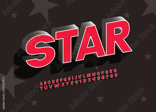 'Star' Bright 3D Sans Serif Bold Slanted Alphabet with Rich Colors. Retro Typography. Vector Illustration.