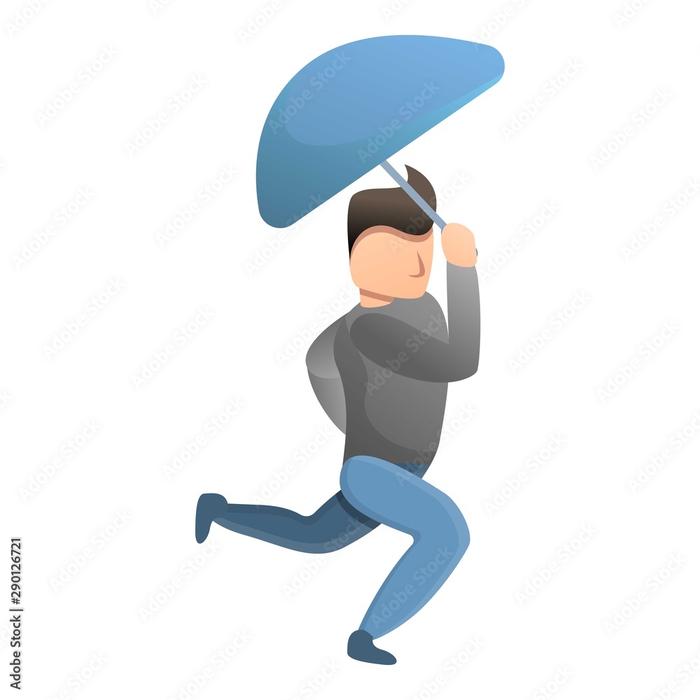 Man running with umbrella icon. Cartoon of man running with umbrella vector icon for web design isolated on white background