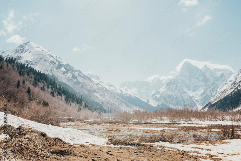Caucasus,  mountains, winter, snow, mountain valley,