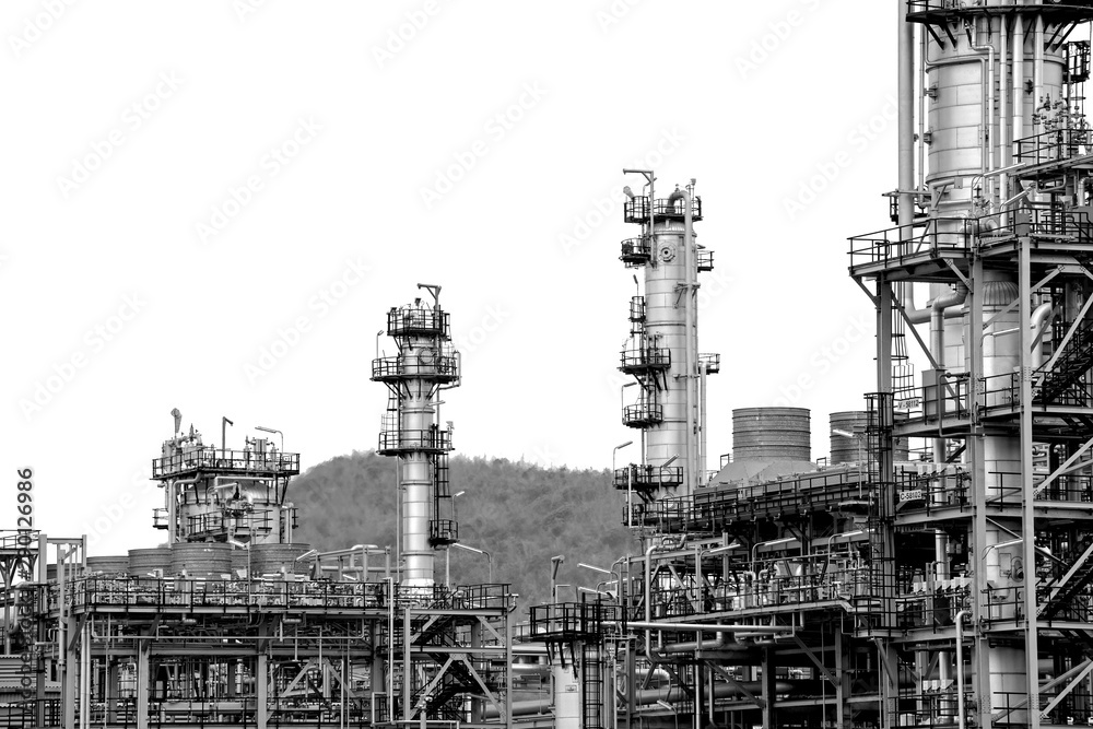 Oil and gas industry,refinery factory,petrochemical plant area at white background.
