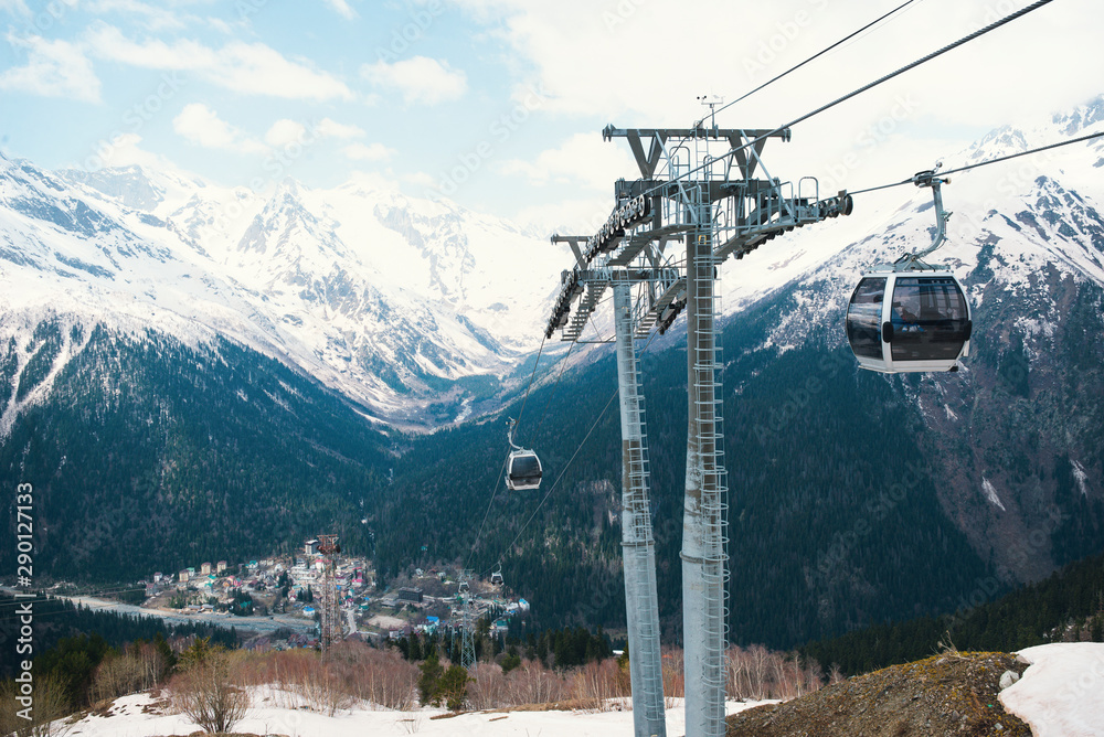 Caucasus, mountains, winter, snow, cable car, Caucasus, mountains, winter, snow, cable car,