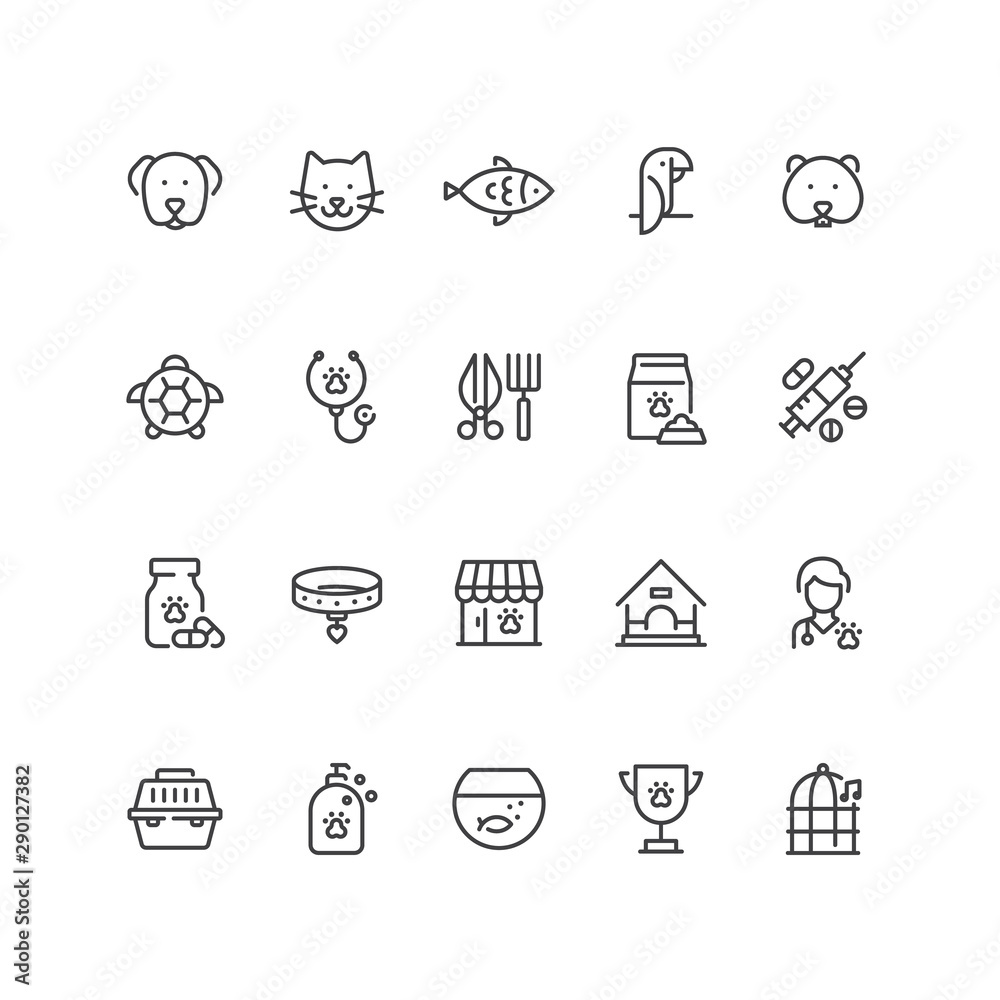 Set of pets icons in line style.