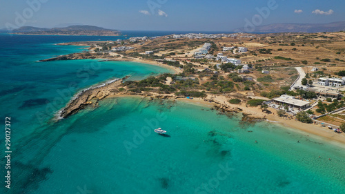 Aerial drone top view photo of beautiful volcanic rocky seascape with turquoise waters, Koufonisi island, small Cyclades, Greece © aerial-drone