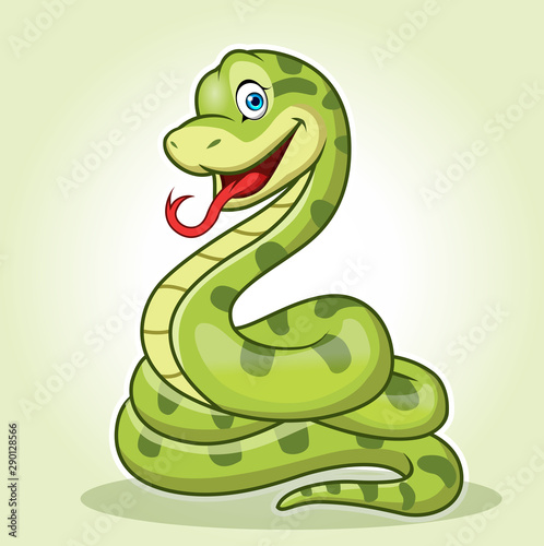 a cute anaconda Snake cartoon, circular sitting or standing while smiling.