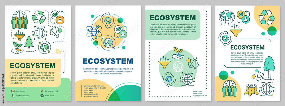 Plakat Ecosystem brochure template. Environmental conservation. Flyer, booklet, leaflet print, cover design with linear illustrations. Vector page layouts for magazines, annual reports, advertising posters