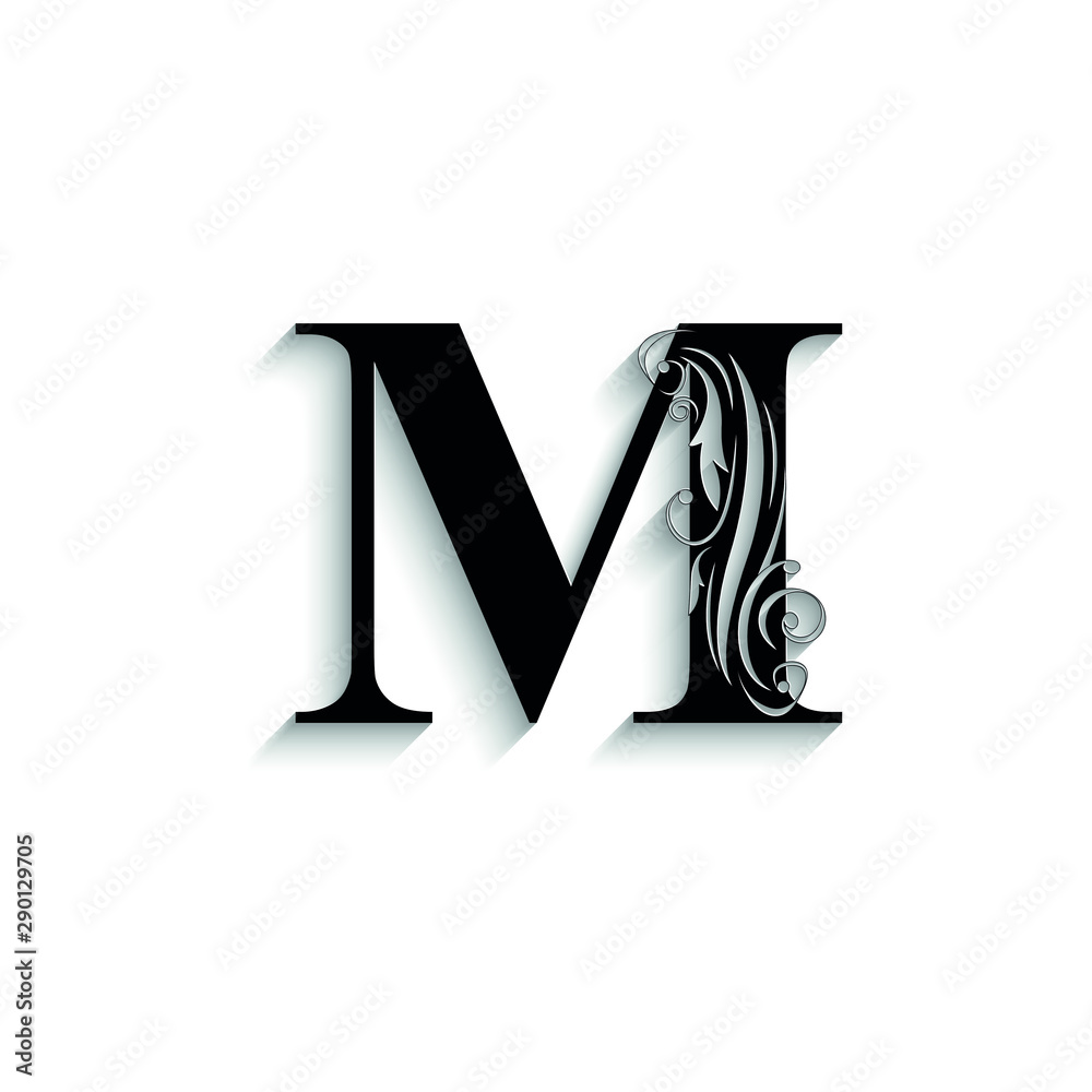 letter M. Black flower letters, alphabet. Beautiful capital letter. vector  Stock Vector | Adobe Stock