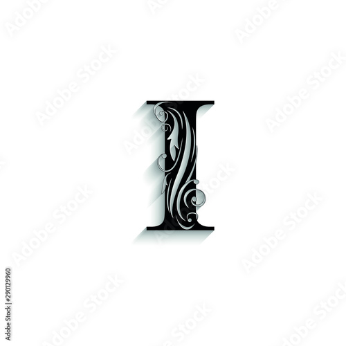 letter I. Black flower letters, alphabet. Beautiful capital letter. vector