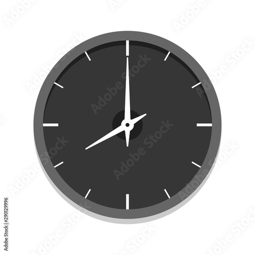 Modern black clock icon, single isolated vector illustration. Office clock without numerals. Eight oclock.