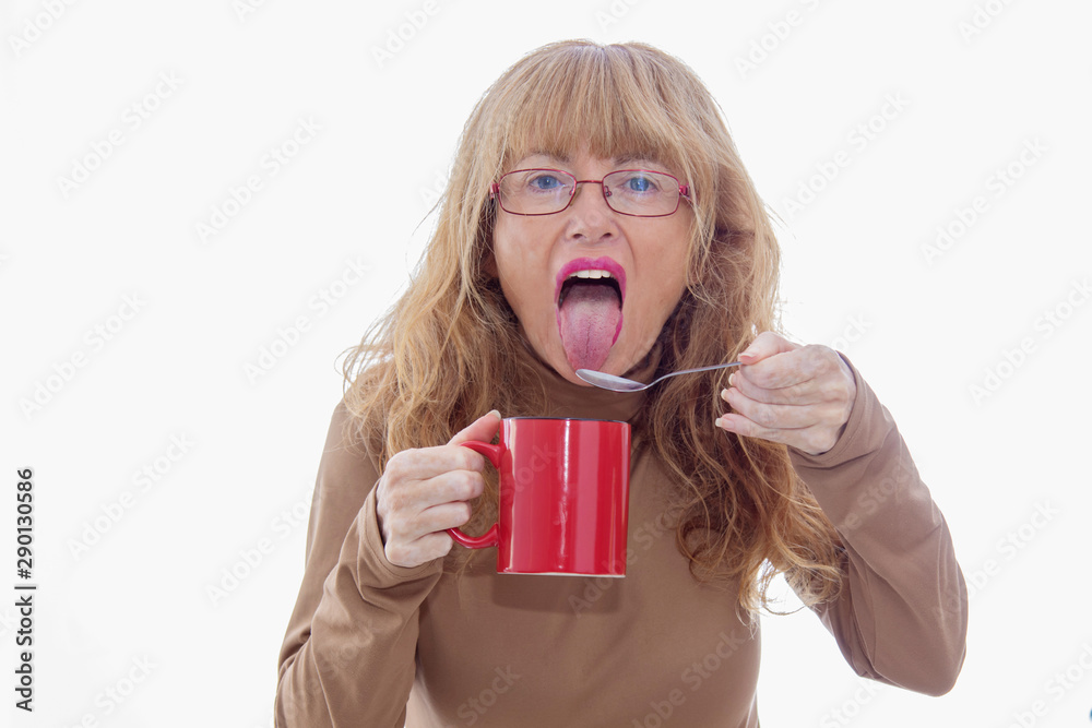 adult woman with coffee cup isolated on white background adult woman with coffee cup isolated on white background