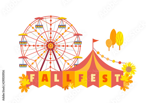 Hand drawn Fall festival flat color vector poster