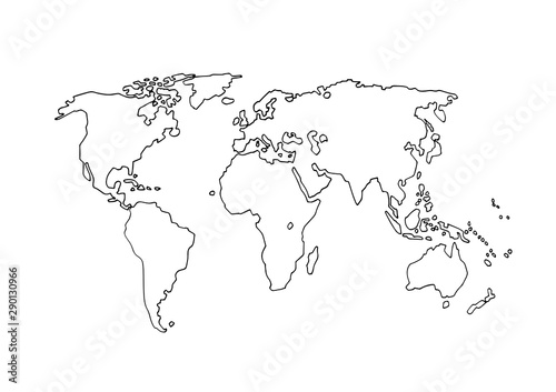 Graphical sketch of map of the world for coloring books,vector doodle illustration