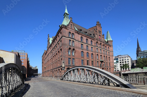 Historical warehouse in Speicherstad district in Hamburg, Germany