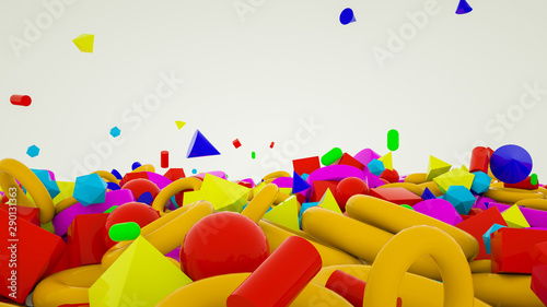 Photos three-dimensional multi-colored primitive objects