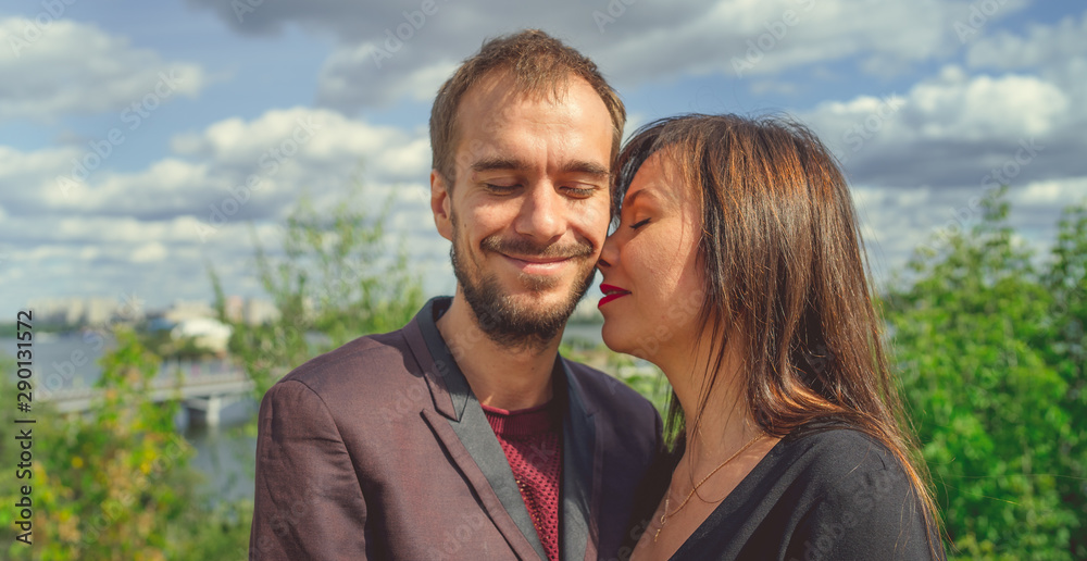 Happy together. Couple in love walking having fun. Man bearded hipster and pretty woman in love. Loving heart is truest wisdom. Summer vacation. Fall in love. Happy valentines day. summer vibes. 