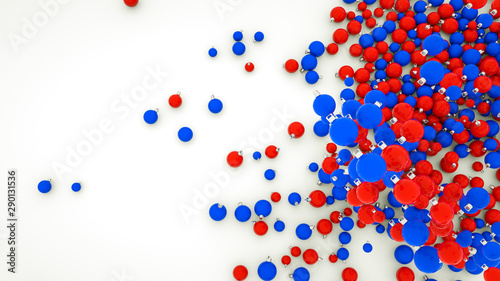 three-dimensional blue and red Christmas balls. New Year concept. 3d render illustration