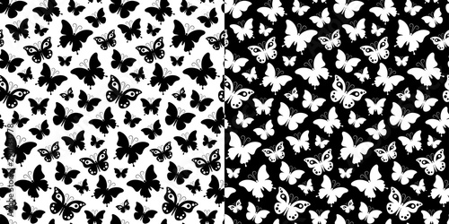 Canvas Print Monochrome seamless butterfly pattern is great for creating gift paper, wallpape