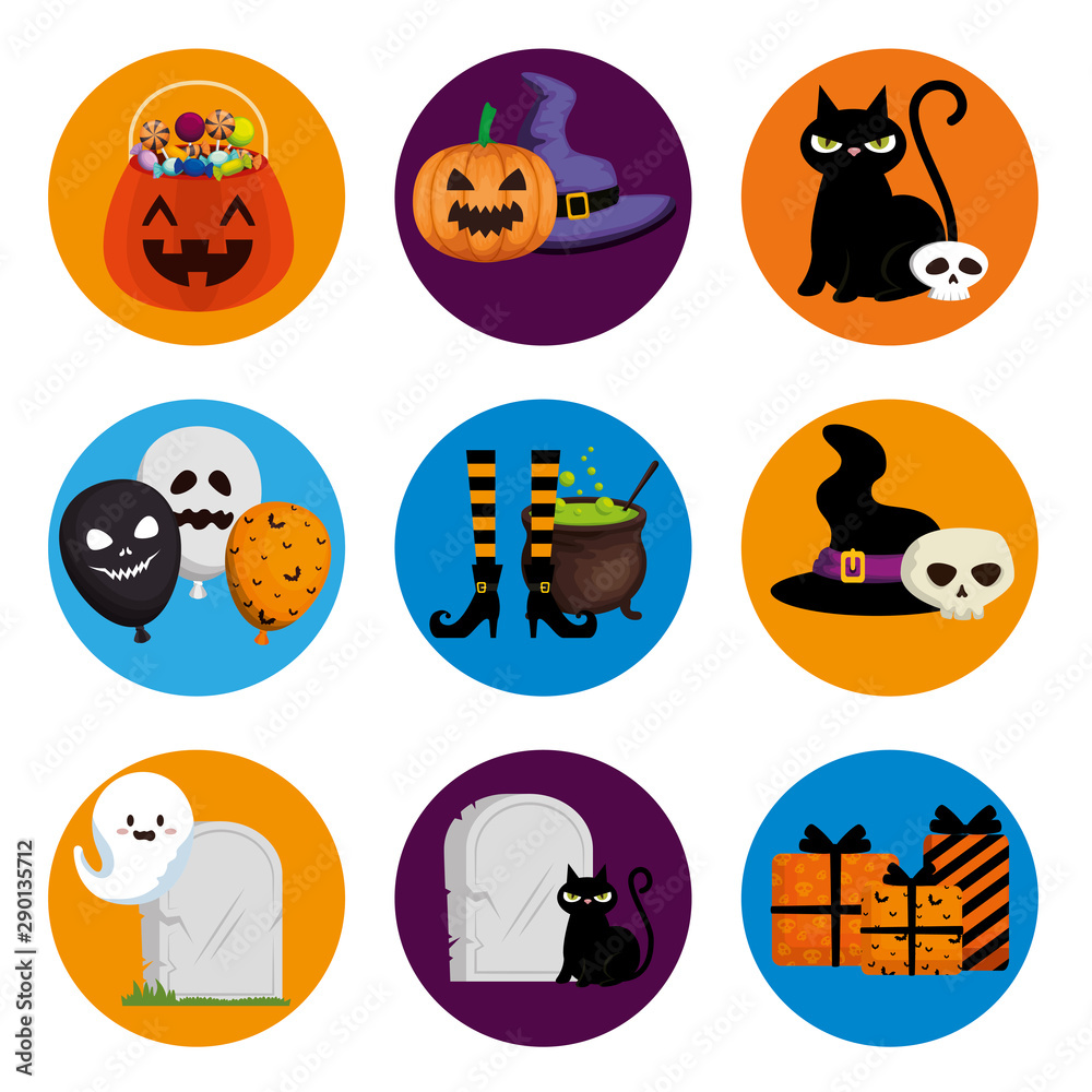Naklejka premium bundle halloween with set icons
