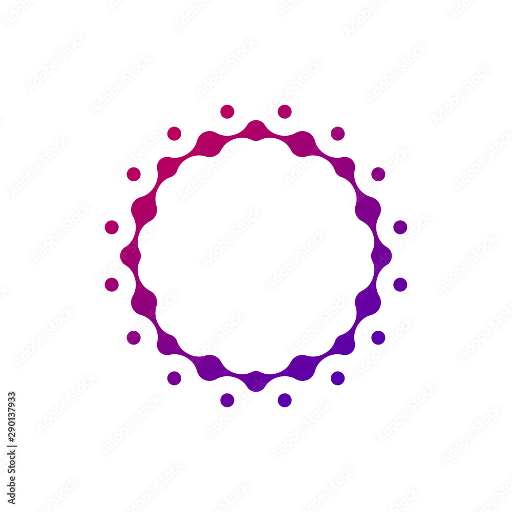 Fototapeta premium Abstract molecular circle logotype. Connected dots chemistry logo. Virus Sun or Flower icon. Stock vector illustration isolated on white background.
