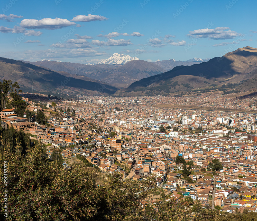 View of the City of Cusco from the Sacsayhuaman Inca Archaeological Site in Peru