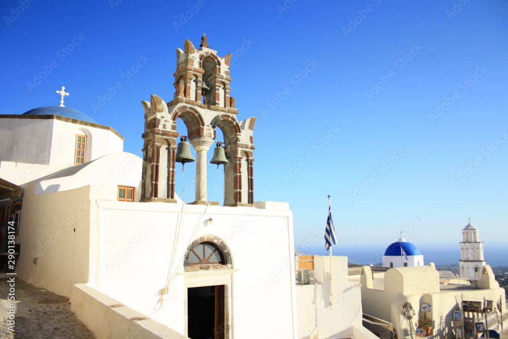 Belfry of the church in Pyrgos, Santorini, Greece