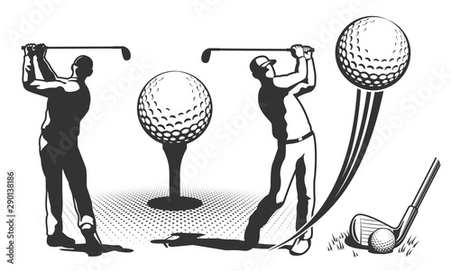 Golf player in retro style. Golf club with a ball. Vector illustration.