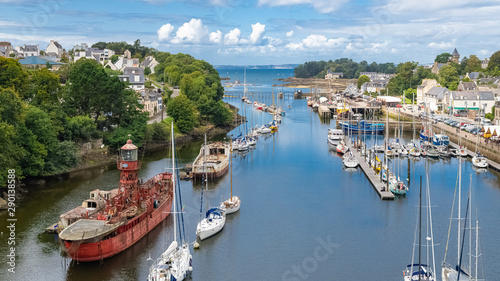 Doarnenez, the port Rhu in Brittany, beautiful aerial view of the harbor, with modern and old ships photo