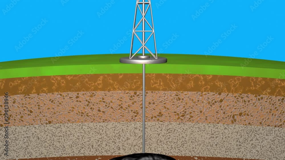 Oil Rig Bore Oil rig drills deep into earth , geological layers . Pipe , hole to oil ...