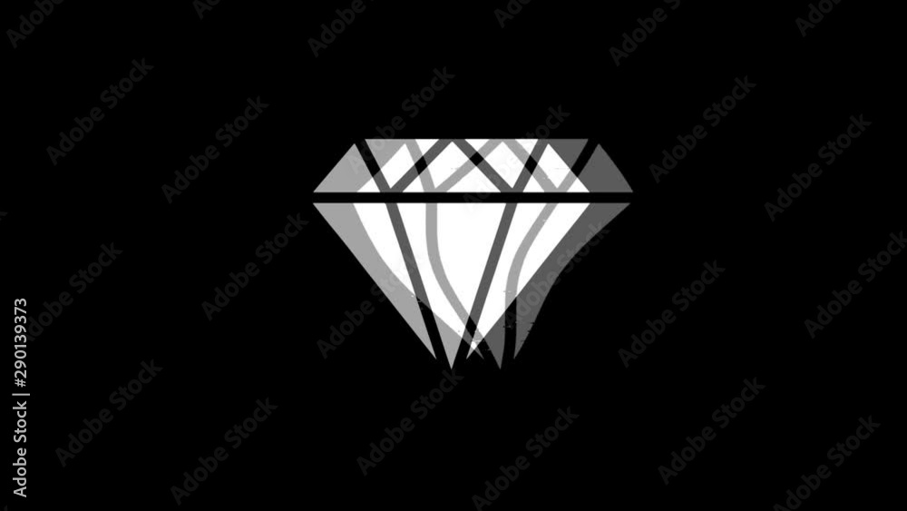 Diamond Icon Old Vintage Twitched Bad Signal Screen Effect 4K Animation. Twitch, Noise, Glitch Loop with Alpha Channel.