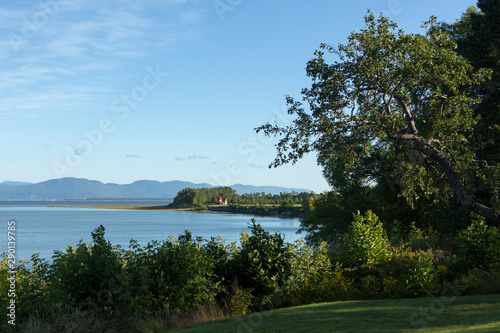  View of small cape and the St. Lawrence River seen from Berthier-sur-Mer, Chaudière-Appalaches region, Quebec, Canada