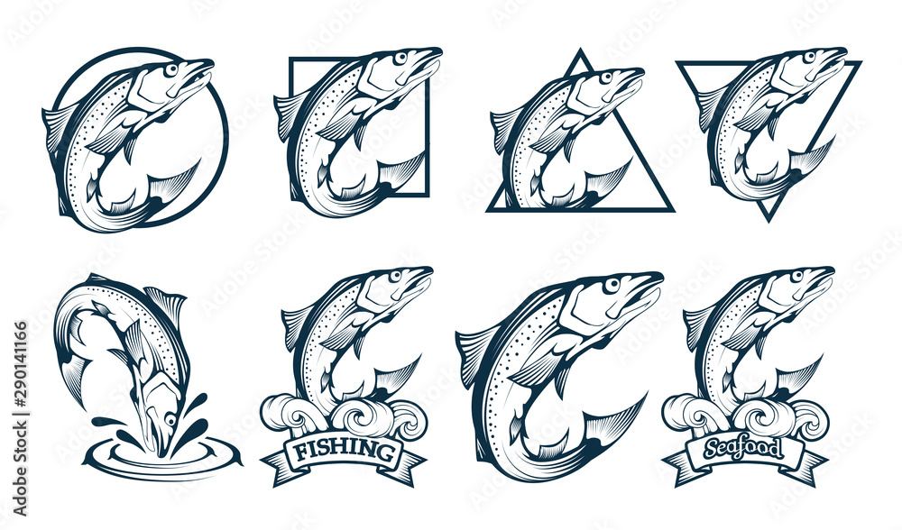 Fish Line Art Modern Logo, Logos ft. fish & ocean - Envato Elements
