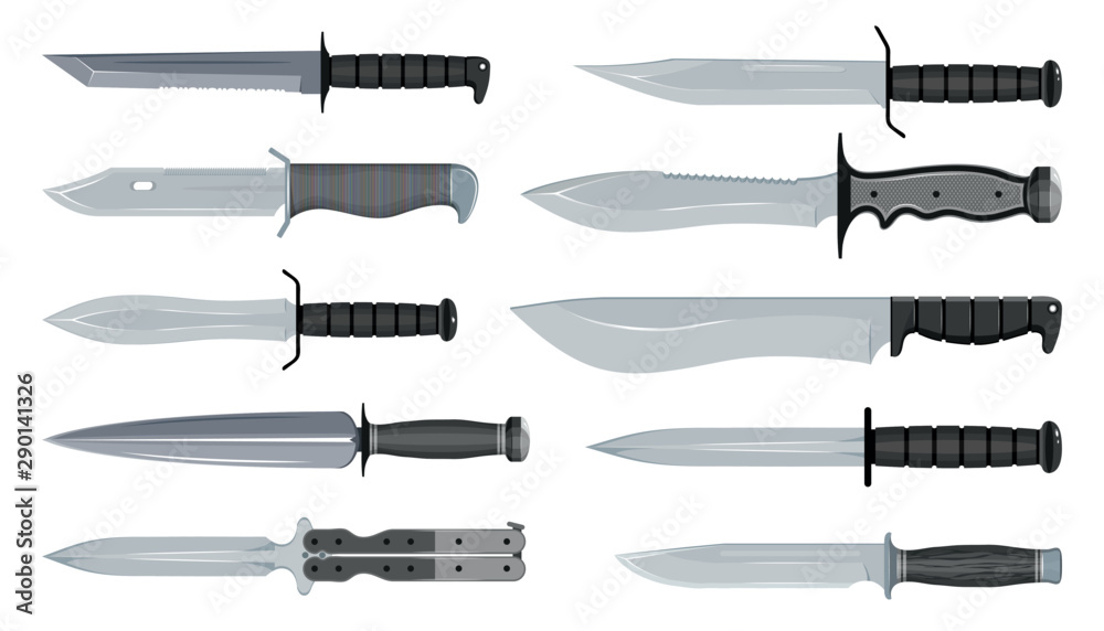 Types of Military Knives. Typical Hunter Knives. Blade Types. American  Tanto. Steel Arms. Vector graphics to design. Stock ベクター | Adobe Stock