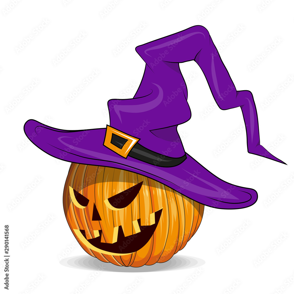Geheugen Huisje materiaal Halloween Pumpkin with Cut Out Eyes.Pumpkin with witch hat. Happy Halloween  Holiday. Orange Pumpkin with Smile. Jack Lantern Attribute of All Saints  Day. Vector graphics to design. Stock Vector | Adobe Stock