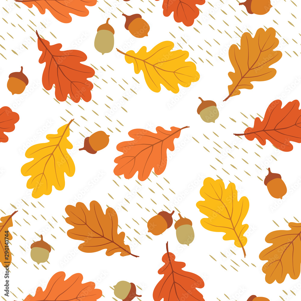 Obraz premium Autumn leaves seamless pattern. Fall leaf and berries. Floral nature icons. Autumnal background.