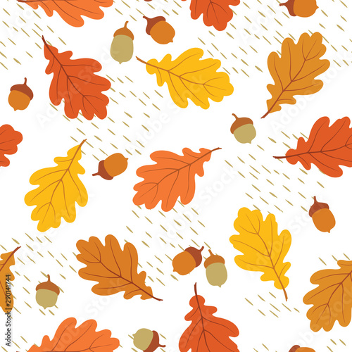 Autumn leaves seamless pattern. Fall leaf and berries. Floral nature icons. Autumnal background.
