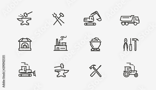 Industry icon set. Factory, manufacture, construction symbol. Vector illustration