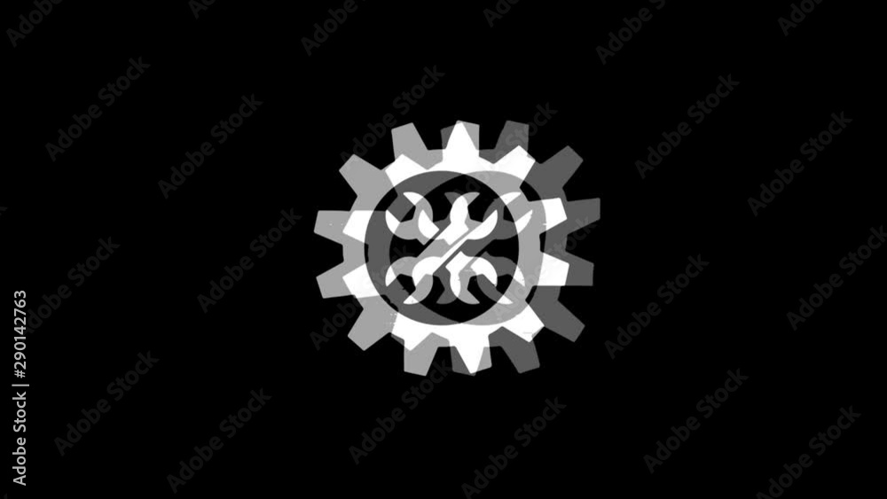 Gear, option, service Icon Old Vintage Twitched Bad Signal Screen Effect 4K Animation. Twitch, Noise, Glitch Loop with Alpha Channel.