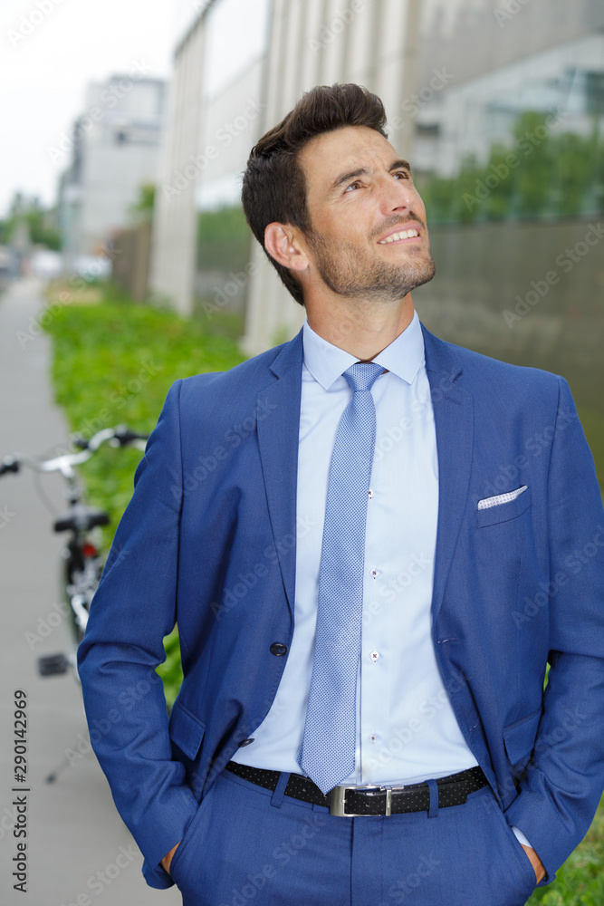 businessman with bike outdoors businessman with bike outdoors