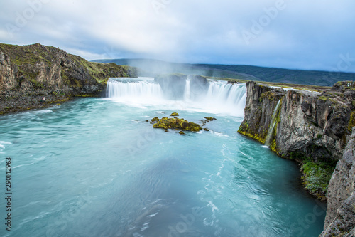 Spectacular panorama of Godafoss waterfall seen from above, Iceland