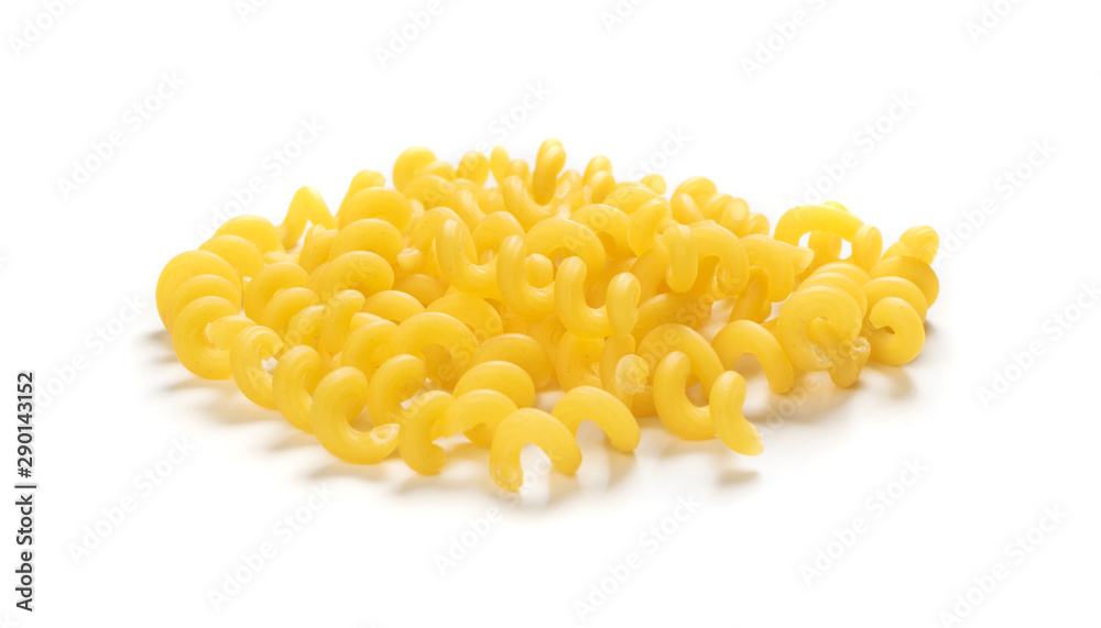 Raw yellow cavatappi pasta isolated on white background Raw yellow cavatappi pasta isolated on white background