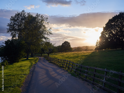 Sunset over fields and country lane - Rotherham, UK