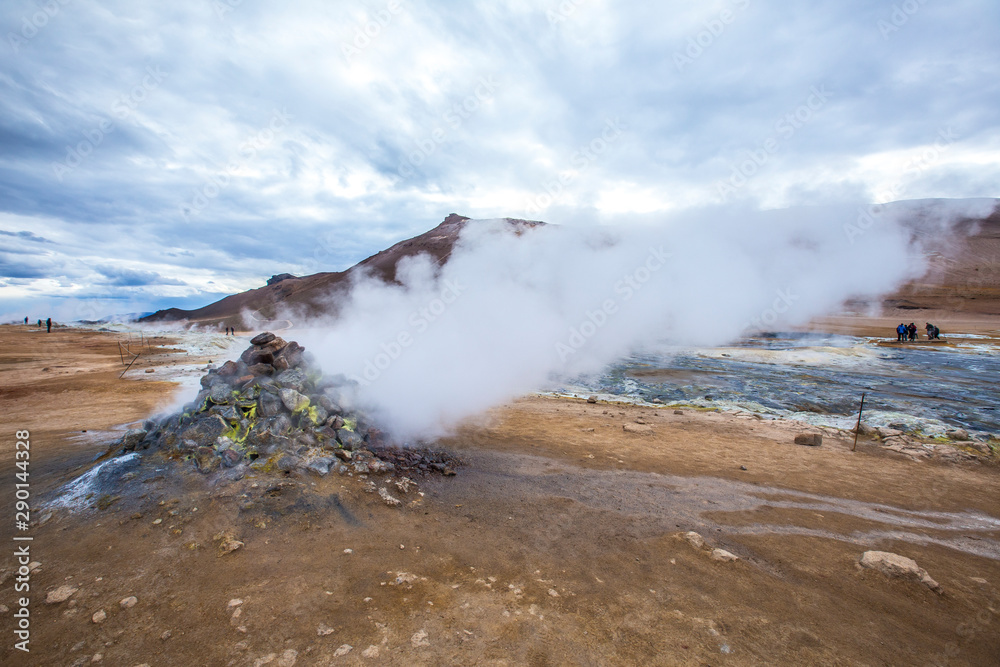 Smoking smokers with their white smoke leaving you unable to breathe in Hverir, Iceland Smoking smokers with their white smoke leaving you unable to breathe in Hverir, Iceland