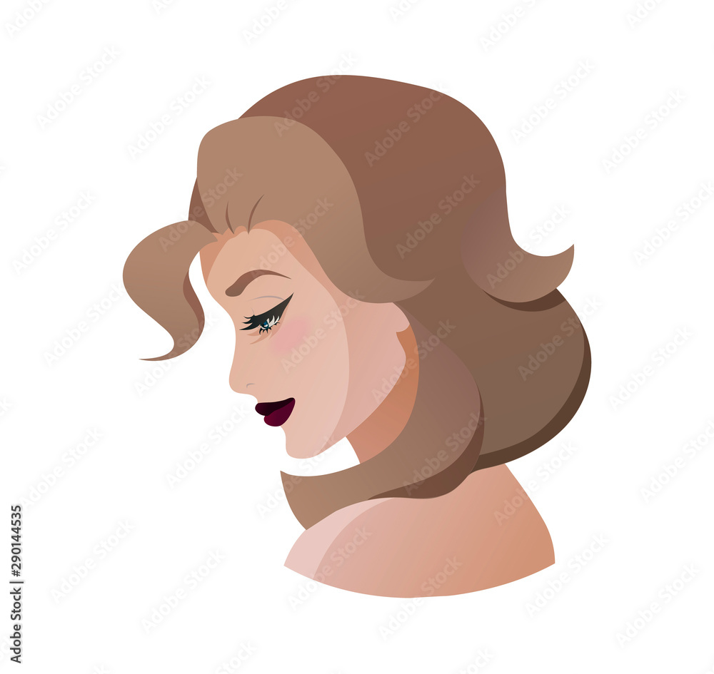 Profile of young beautiful woman, flat portrait Profile of young beautiful woman, flat portrait
