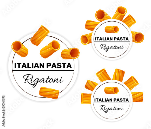 Set of labels for italian pasta, rigatoni