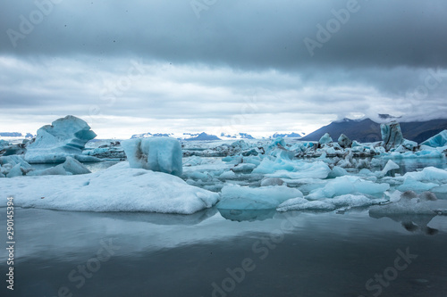 Small blue icebergs in Jokulsarlon ice lake. Iceland